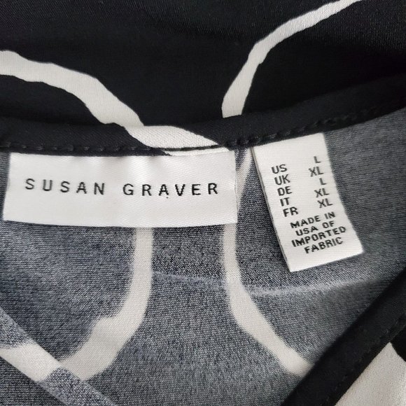 Susan Graver Womens Liquid Knit Blouse Size L Asymmetrical Hem 3/4 Sleeve Black - Picture 5 of 9
